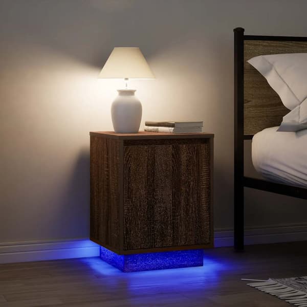 vidaXL Nattbord med LED brun eik 38x34x50 cm