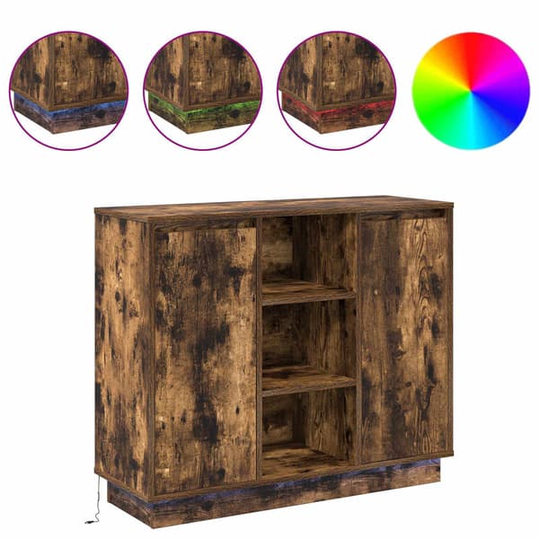 vidaXL LED sideboard Røkt eik 90 x 32 x 75 cm Konstruert tre
