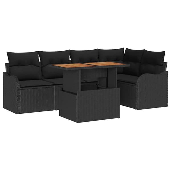 vidaXL Trädgårdsoffset med kudde 6 pcs Svart konstrotting