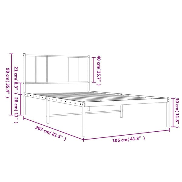 vidaXL Sengeramme med sengegavl metall hvit 100x200 cm