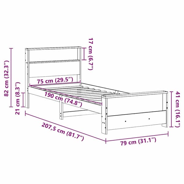 vidaXL Sengestamme med hodegjerde Hvit 75 x 190 cm Konstruert tre