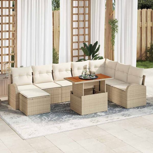 vidaXL Trädgårdssoffa Set med dyna 9 delar beige och gräddvit
