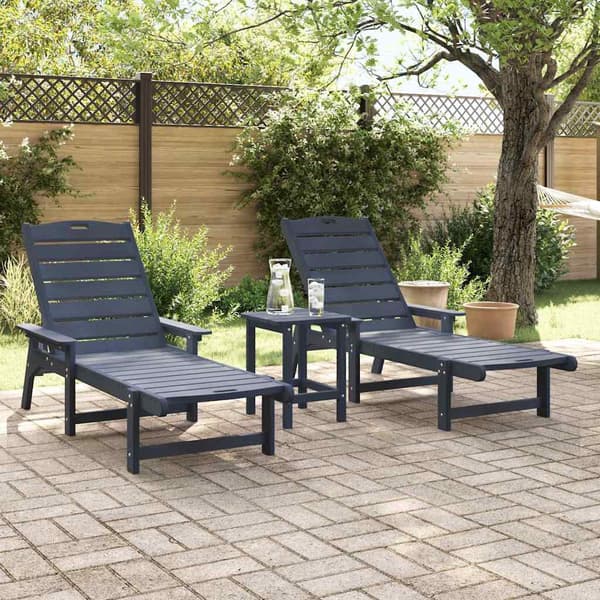 vidaXL Solstol Reclining 3 pcs Marinblå polyeten