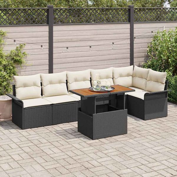 vidaXL Trädgårdsoffset med lagring 7 pcs Svart Poly rattan