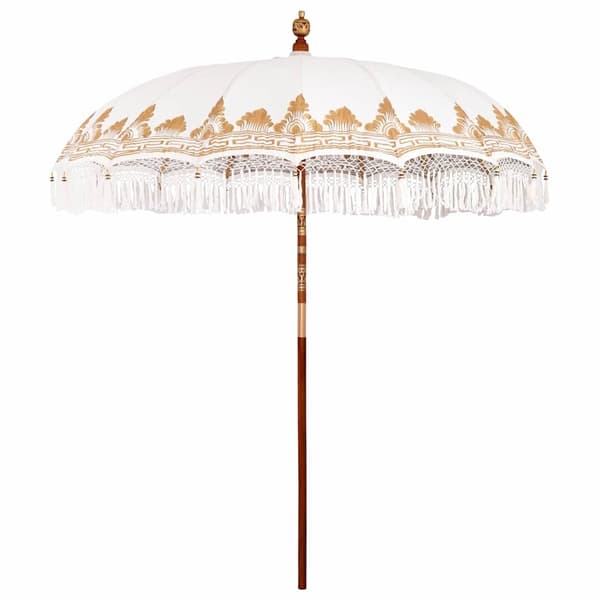 vidaXL Balinesisk Parasol 260 Krem 210-220 cm Bomull og solid tre