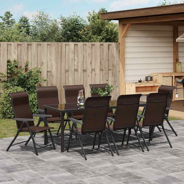 vidaXL Trädgårdsmöbelset 9 pcs Brun Pulverlackerat stål