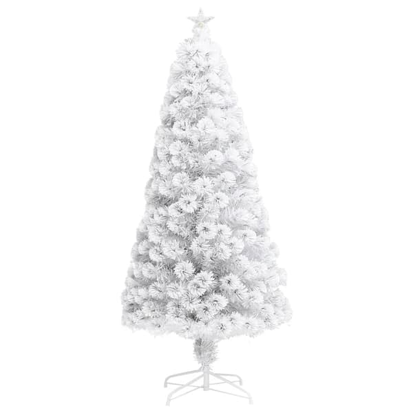 vidaXL Belyst plastgran vit 150 cm fiberoptik