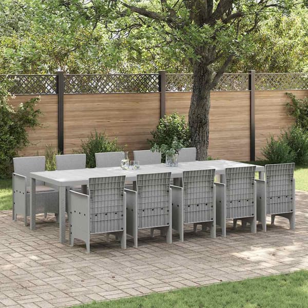 vidaXL Trädgårdsmöbelset med kudde 11 pcs Ljusgrå Poly rattan