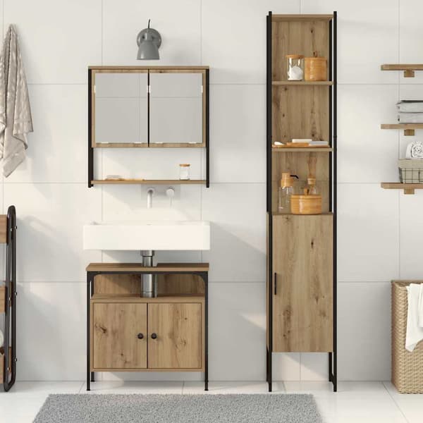 vidaXL Baderomsinnredningssett 3 pcs Artisan Eik Konstruert tre