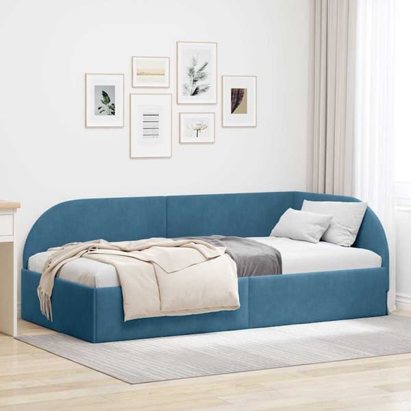 vidaXL Hörn sängram med sänggavel Blå 90 x 200 cm Sammet