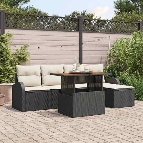 vidaXL Trädgårdsoffset med lagring 6 pcs Svart Poly rattan