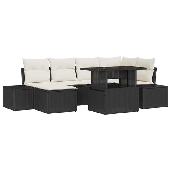 vidaXL Trädgårdsoffset med lagring 7 pcs Svart Poly rattan