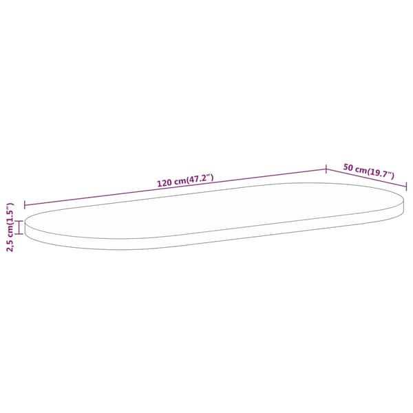 vidaXL Bordplate 120x50x2,5 cm oval heltre mango