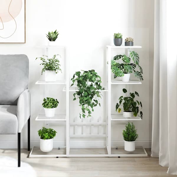 vidaXL Blomsterstativ 94,5x25x89 cm hvit jern