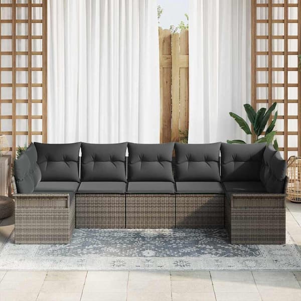 vidaXL Trädgårdsoffset med kudde med lagring 7 pcs Grå Poly rattan