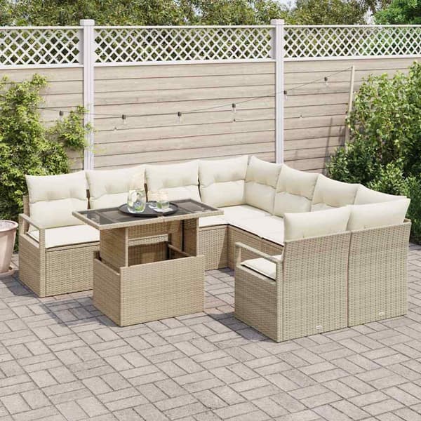 vidaXL Trädgårdsoffset med kudde med lagring 9 pcs Beige Poly rattan
