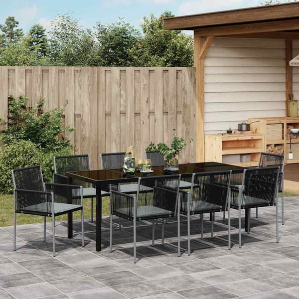 vidaXL Trädgårdsmöbelset 9 pcs Svart PE Rattan