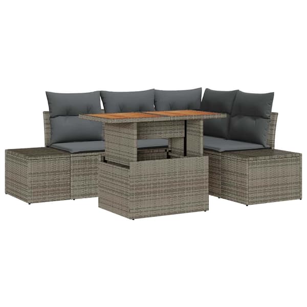vidaXL Trädgårdsoffset med lagring 5 pcs Grå Poly rattan