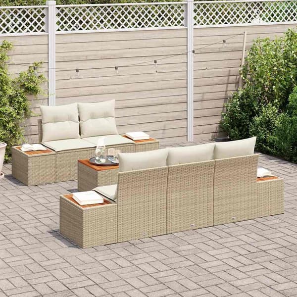 vidaXL Trädgårdsoffset med kudde med lagring 6 pcs Beige Poly rattan