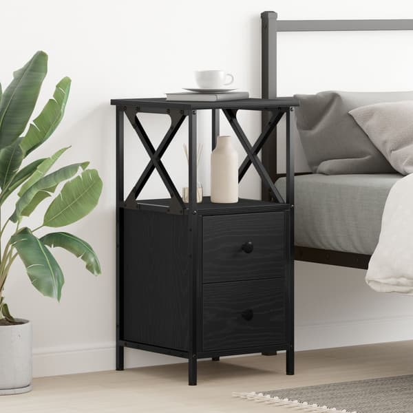 vidaXL Sängbord Svart ek MDF, Metall Medium Sängbord Rektangulär