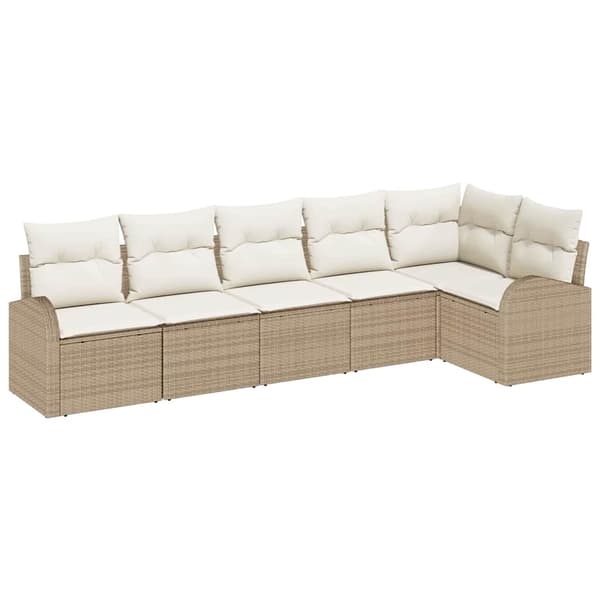 vidaXL Trädgårdsoffset med kudde 6 pcs Beige och vit konstrotting