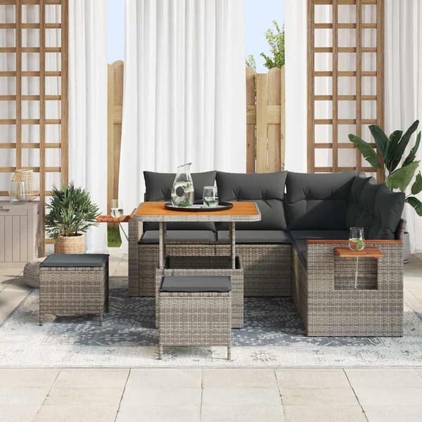vidaXL Trädgårdsoffset 8 pcs Grå Poly Rattan och Pulverlackerad Stål