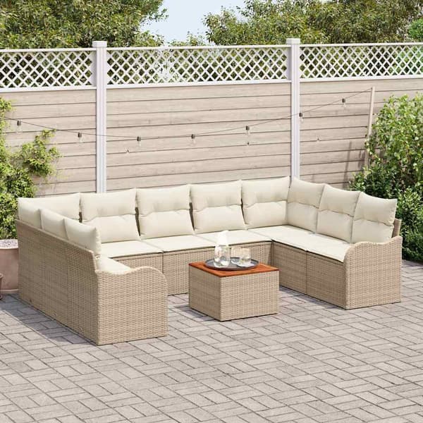 vidaXL Trädgårdsoffset 10 pcs Beige och gräddfärgad konstrotting