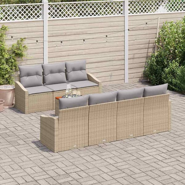 vidaXL Trädgårdsoffset med kudde 8 pcs Beige konstrotting