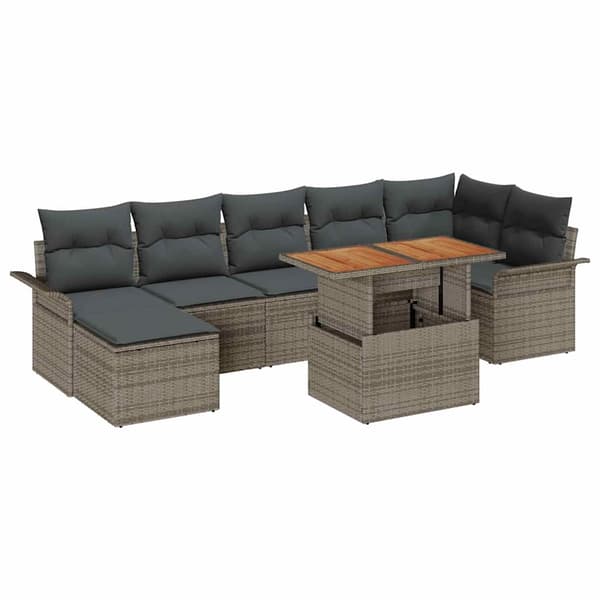 vidaXL Trädgårdsoffset med lagring 8 pcs Grå Poly rattan