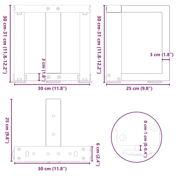 vidaXL Soffbordsben T-formade 2 st vit 30x25x(30-31) cm stål