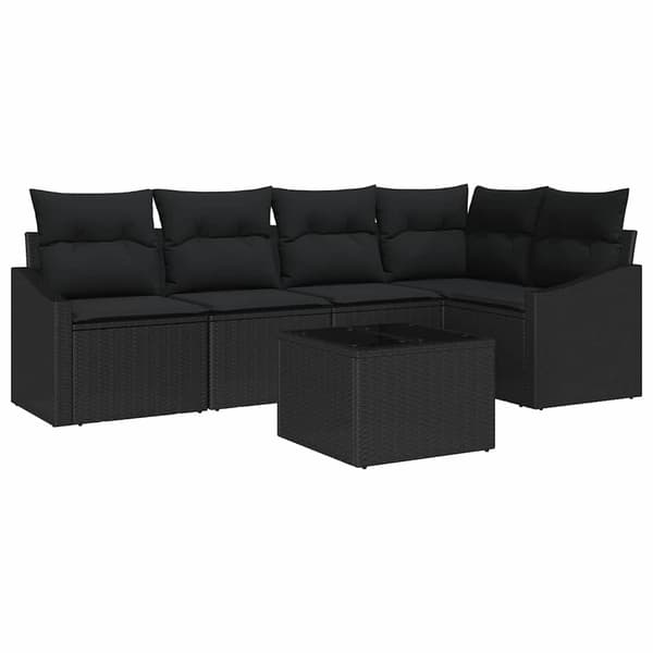 vidaXL Soffgrupp med dyna 6 delar Svart polyrotting