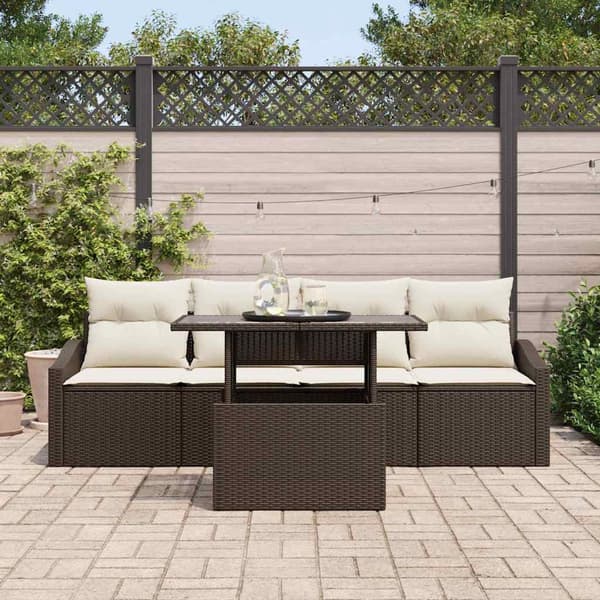 vidaXL Trädgårdsoffset med lagring 5 pcs Brun Poly rattan