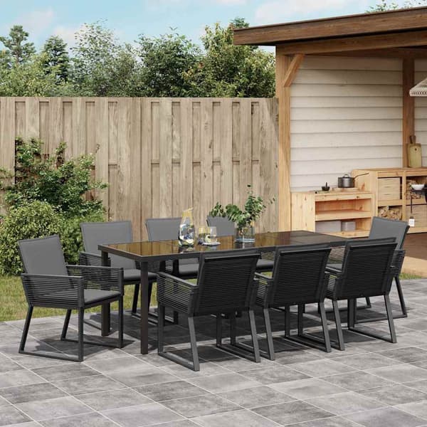 vidaXL Trädgårdsmöbelset 9 pcs Svart Pulverlackerat stål