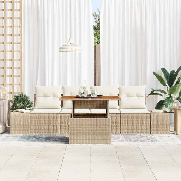 vidaXL Trädgårdsoffset med lagring 5 pcs Beige Poly rattan