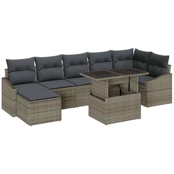 vidaXL Trädgårdsoffset 8 pcs Grå Poly Rattan och Pulverlackerad Stål