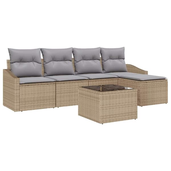 vidaXL Soffgrupp med kudde 6 delar Beige polyrotting