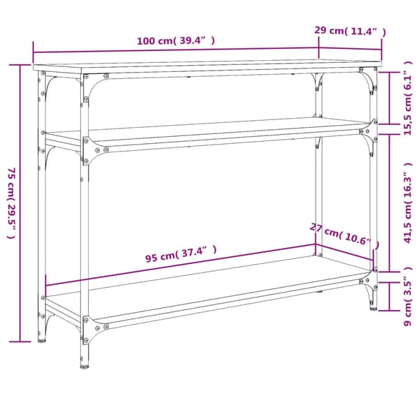 vidaXL Konsollbord røkt eik 100x29x75 cm konstruert tre
