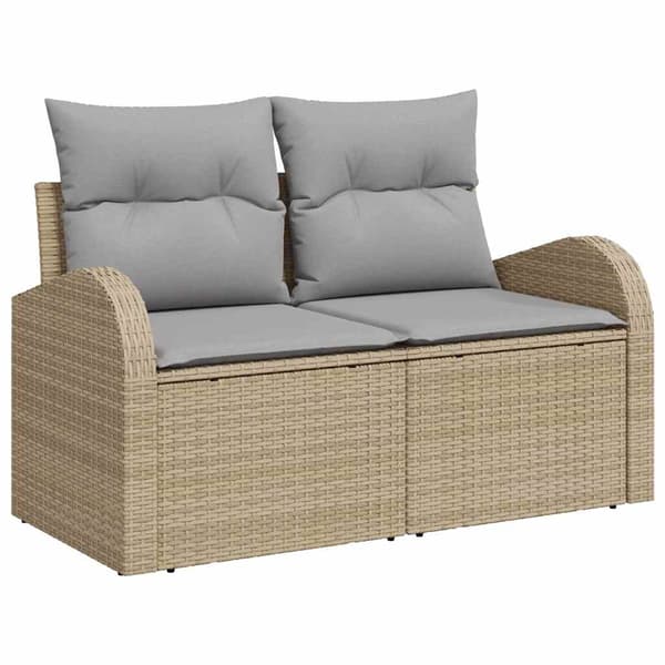 vidaXL Trädgårdsoffset med lagring 9 pcs Beige Poly rattan