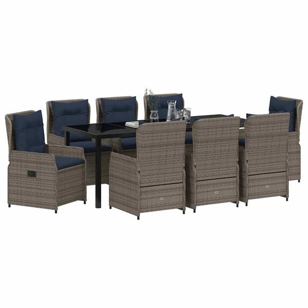 vidaXL Trädgårdsmöbelset med kudde 9 pcs Grå Poly rattan