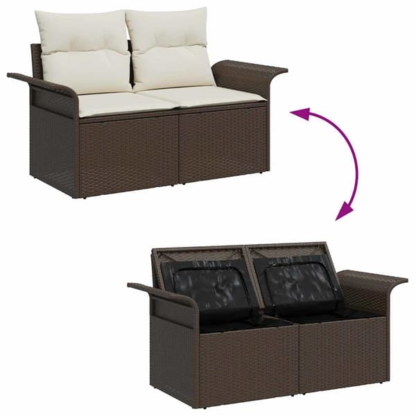vidaXL Trädgårdsoffset med kudde med lagring 9 pcs Brun Poly rattan