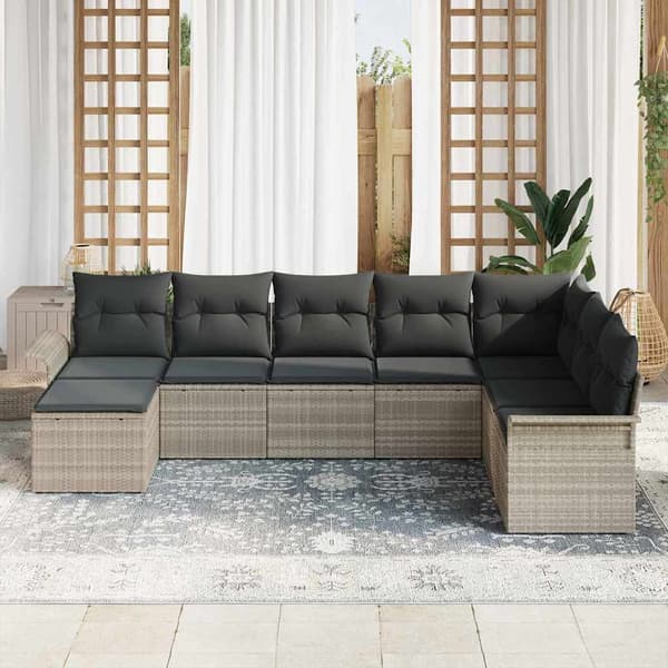 vidaXL Trädgårdsoffset med kudde med lagring 8 pcs Ljusgrå Poly rattan