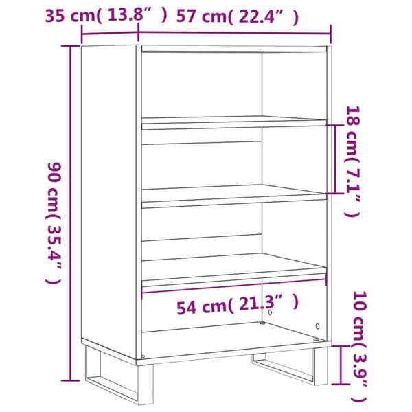vidaXL Highboard hvit 57x35x90 cm konstruert tre