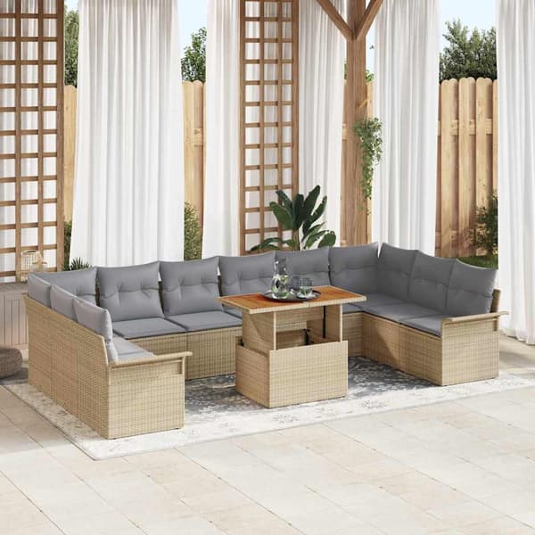 vidaXL Trädgårdsoffset med lagring 9 pcs Beige Poly rattan
