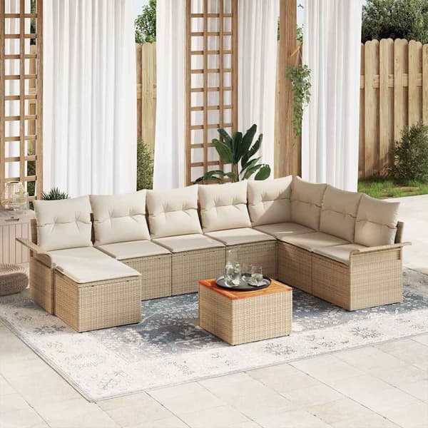 vidaXL Trädgårdssoffa Set 9 delar Beige Polyrotting
