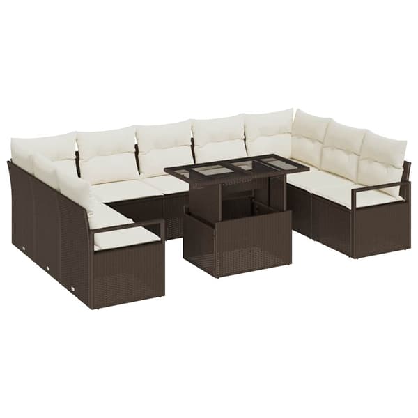 vidaXL Trädgårdsoffset med lagring 10 pcs Brun Poly rattan