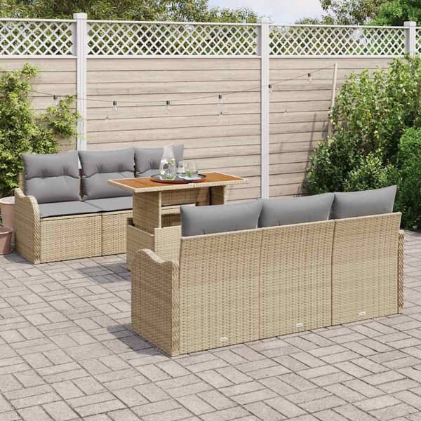 vidaXL Trädgårdsoffset med lagring 7 pcs Beige Poly rattan