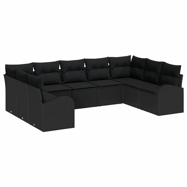 vidaXL Soffgrupp 9 delar Svart polyrotting