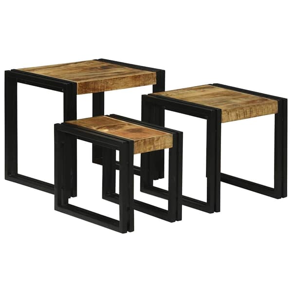 vidaXL Nesting Bord 3 pcs Brun og svart Solid mango tre og metall