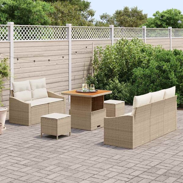 vidaXL Trädgårdsoffset med kudde 8 pcs Beige konstrotting