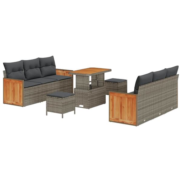 vidaXL Trädgårdsoffset 9 pcs Grå Poly Rattan och Pulverlackerad Stål